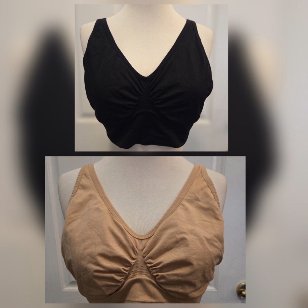 2 Anybody Bra Intimates Bras Black Beige Nude Size 1X No pads Wire-free QVC